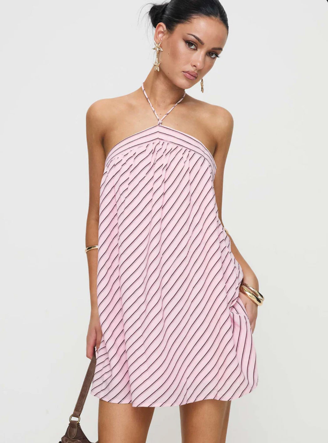 MOONLIT MINI DRESS PINK STRIPE